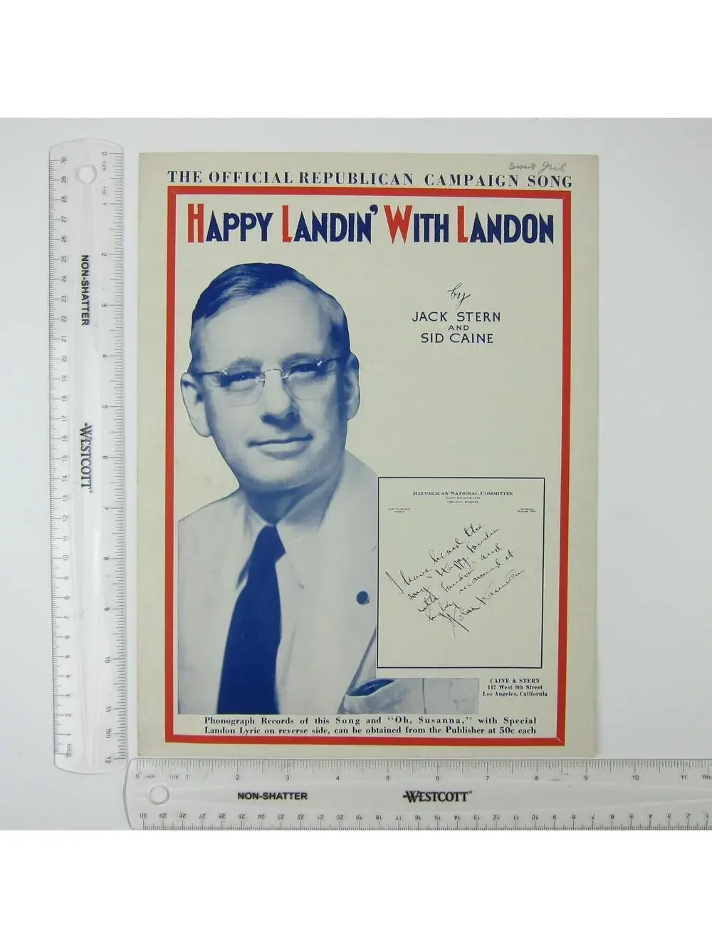 Alf Landon Presidential Campaign 1936 Sheet Music Happy Landin' With Landon